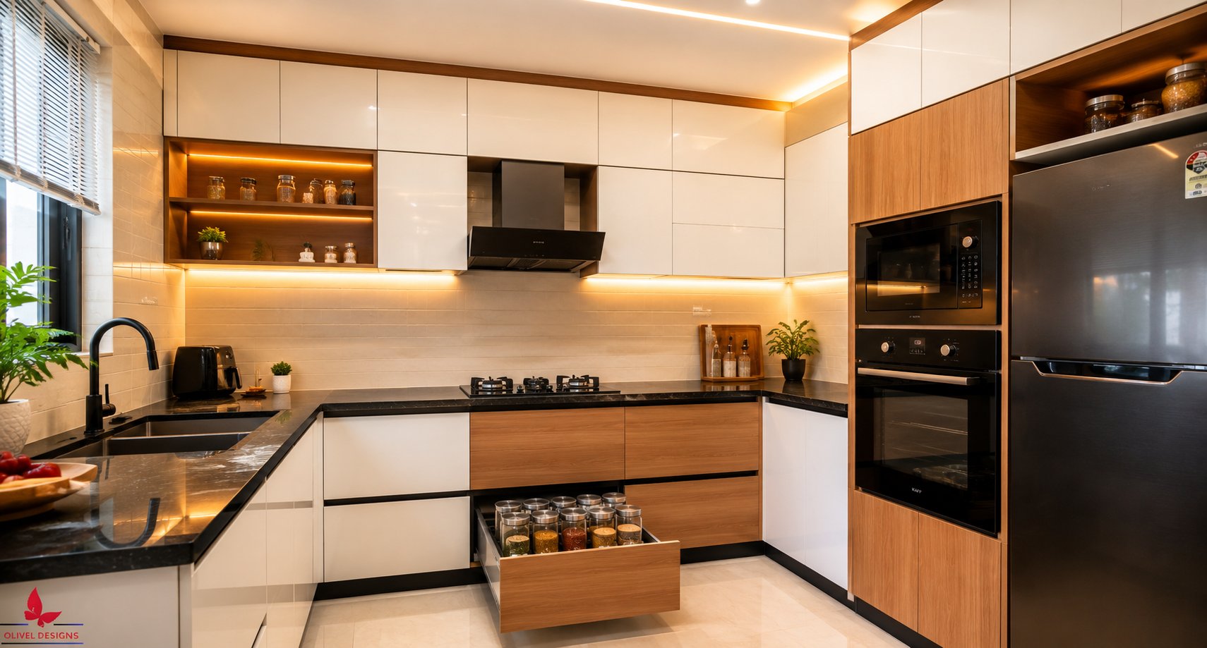 Modular kitchen storage included in a full-home interior package